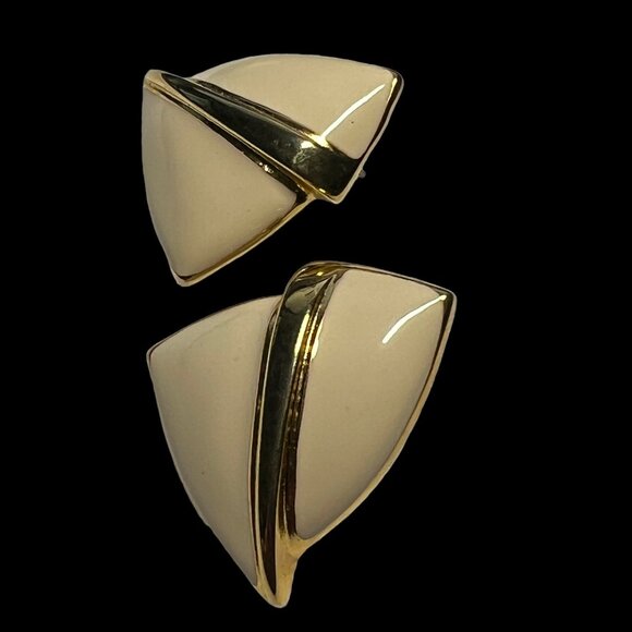 Vintage M Jent Pierced Earrings Enamel and Gold Tone Modernistic - Picture 7 of 7